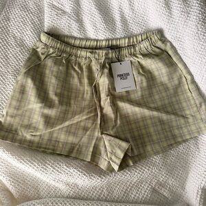Princess Polly High Waist Plaid Shorts - Yellow and Green